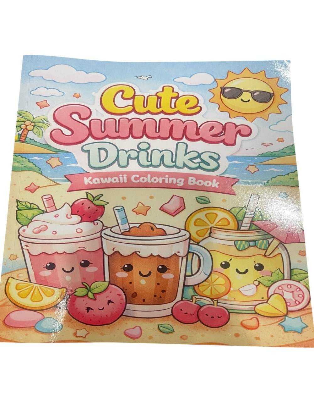 Cute Summer Drinks Kawaii Coloring Book - Pink, Blue, Yellow
